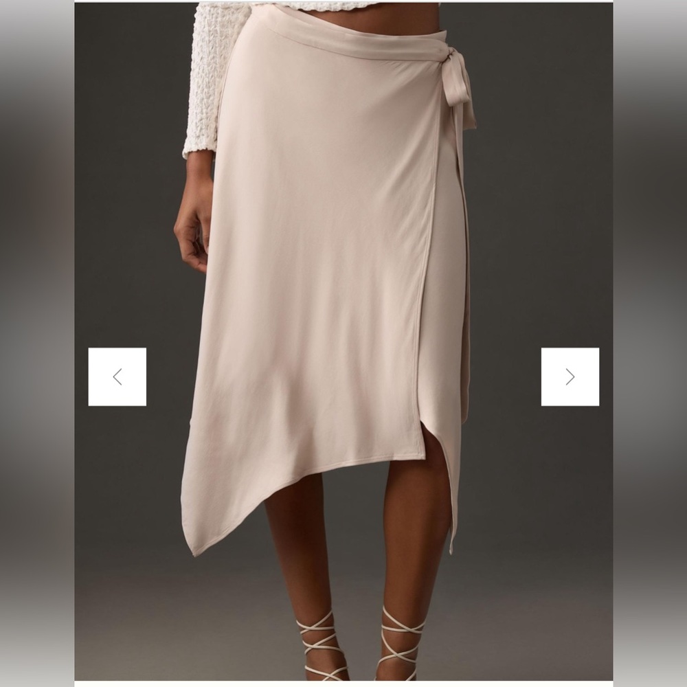 Anthropologie Asymmetrical midi wrap skirt satin taupe